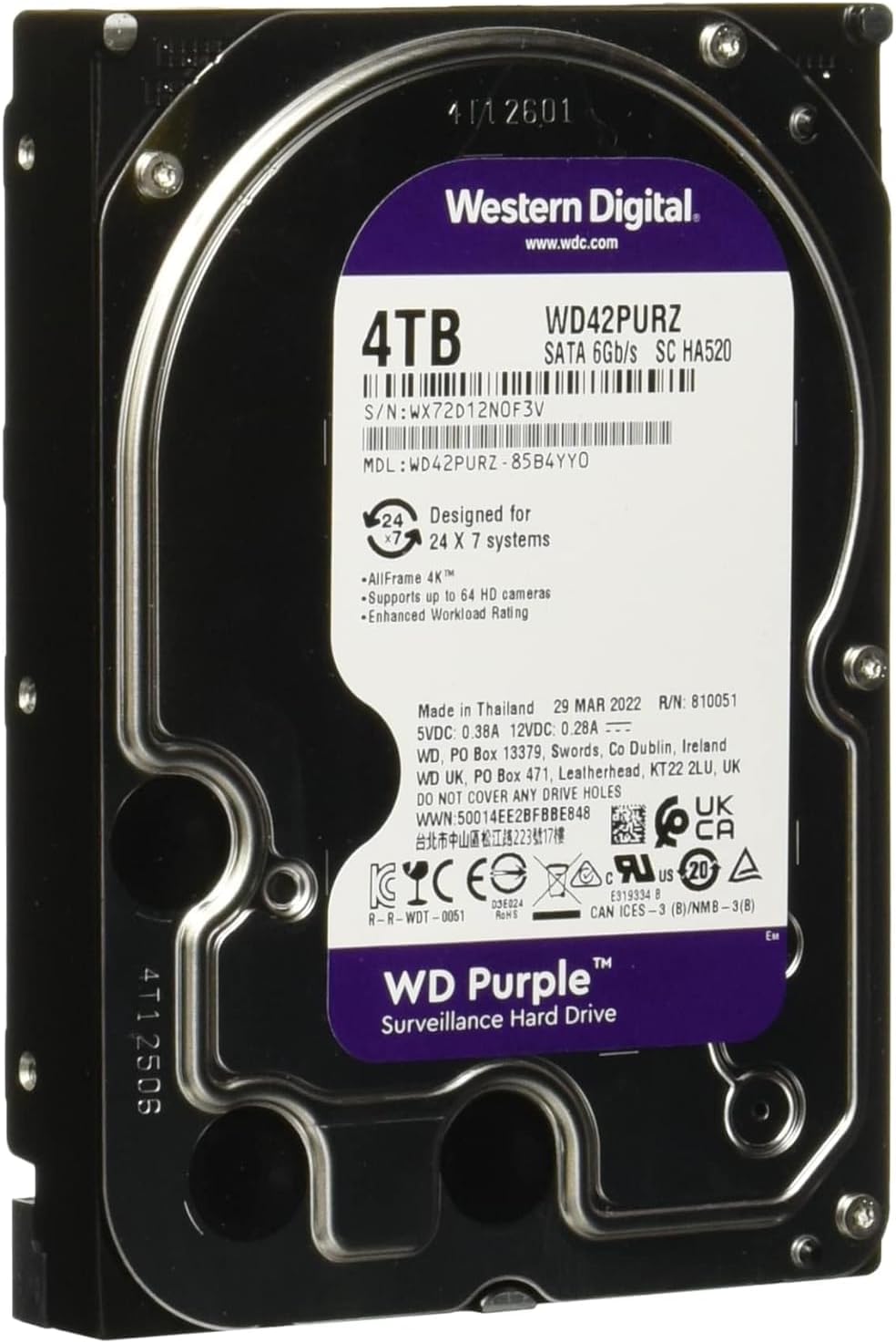 Western Digital WD PURPLE 4000GB 256MB 3.5IN SATA 6GB/S 5400 RPM - AHW Store