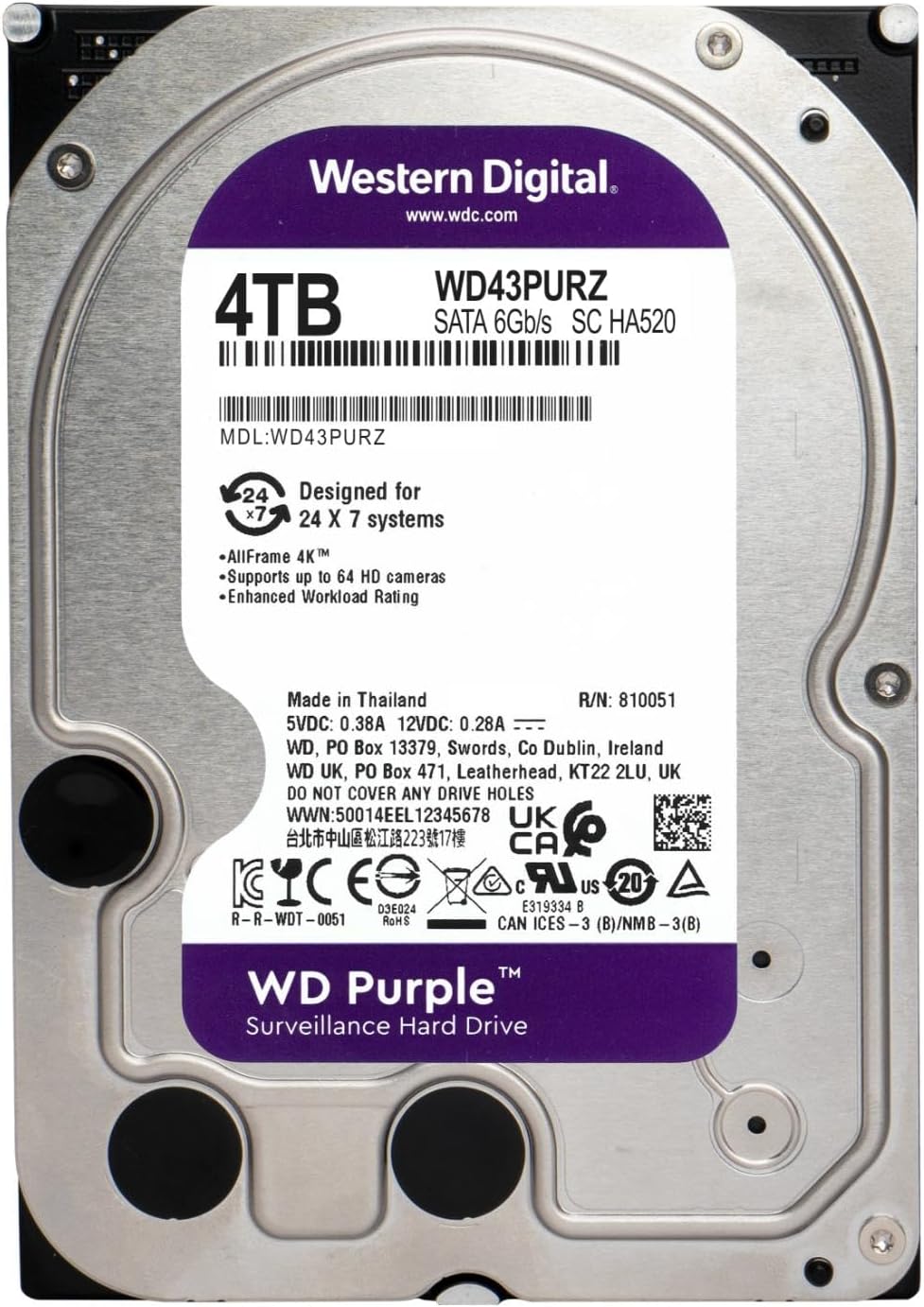 Western Digital WD Purple 4TB Surveillance Hard Drive - Designed for 24/7 Video Recording, AllFrame - AHW Store