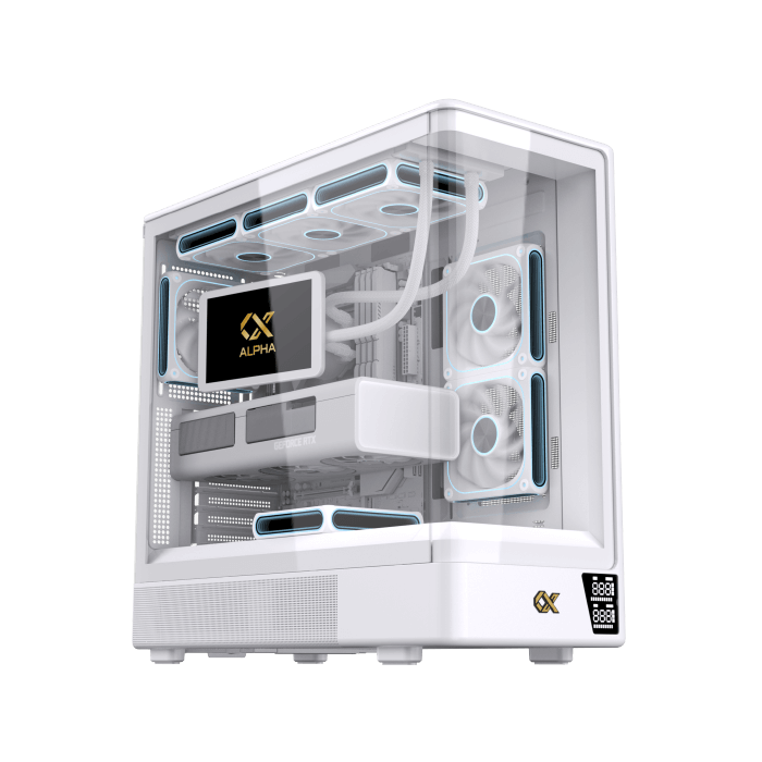 Xigmatek Moon DGT Arctic Curved Tempered Glass White Super Tower Case Digital LCD 4 Fan ARGB