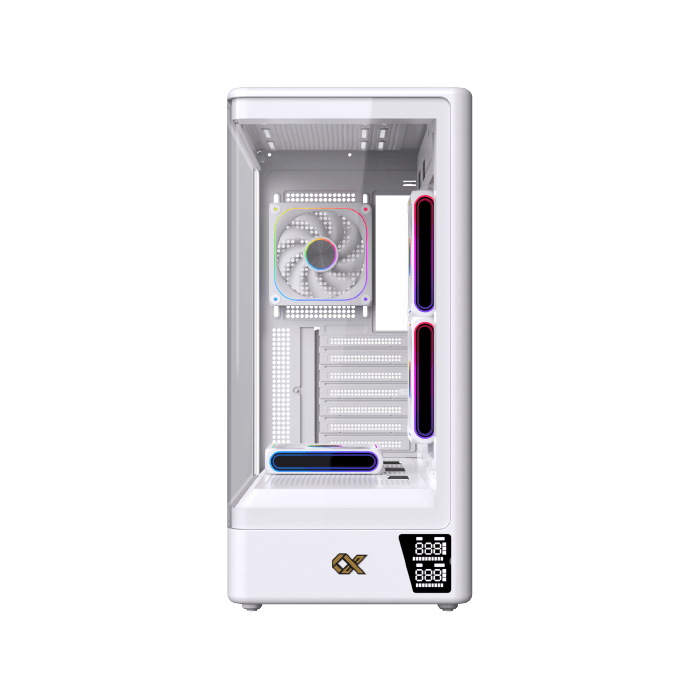 Xigmatek Moon DGT Arctic Curved Tempered Glass White Super Tower Case Digital LCD 4 Fan ARGB