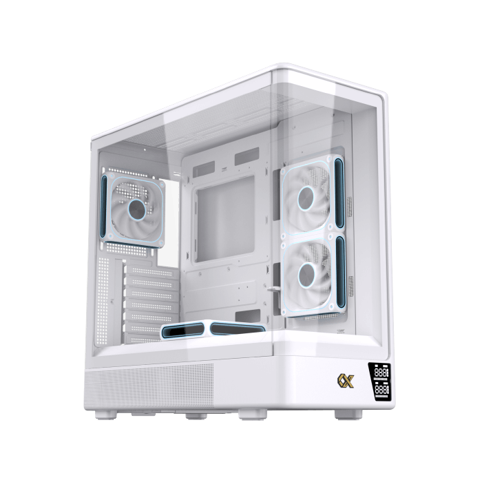Xigmatek Moon DGT Arctic Curved Tempered Glass White Super Tower Case Digital LCD 4 Fan ARGB