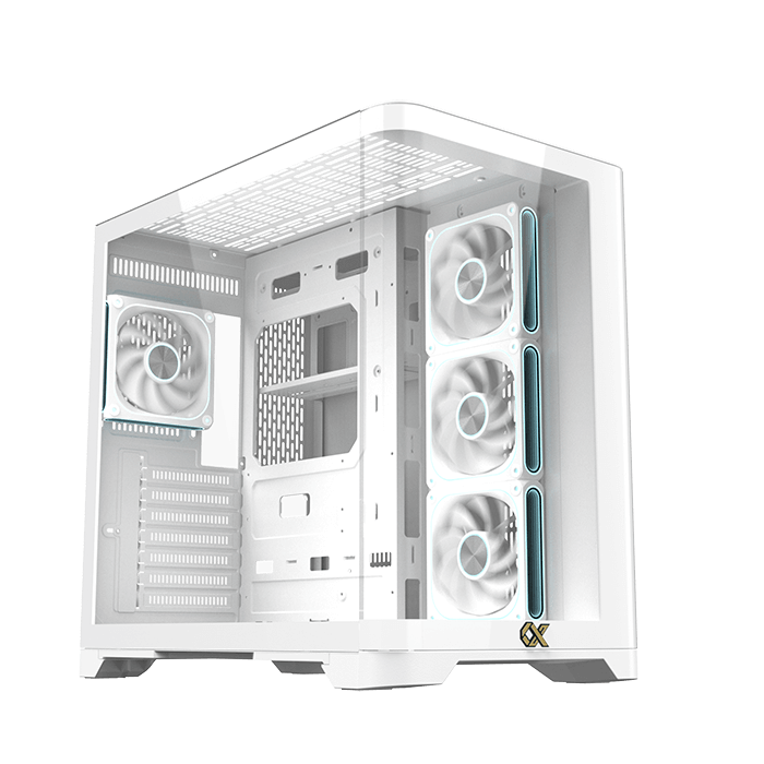 Xigmatek Crystal Storm V2 Arctic Curved TG Mid Tower Case 4 Fan ARGB + Fan Controller + Valkyrie 750W 80+ Bronze ATX 3.1