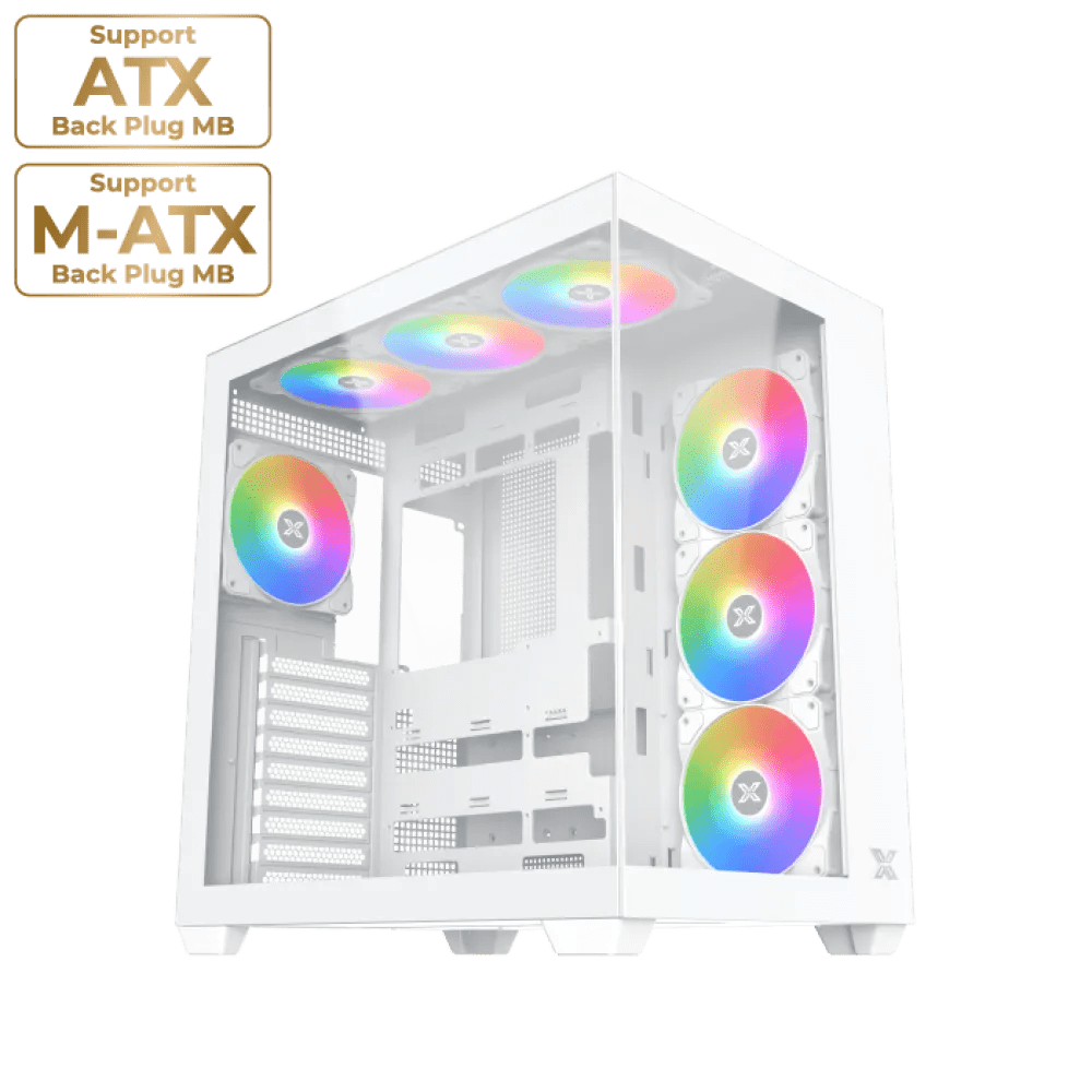 Xigmatek Aqua V Air Arctic Mid Tower Case 7 Fan ARGB White - AHW Store