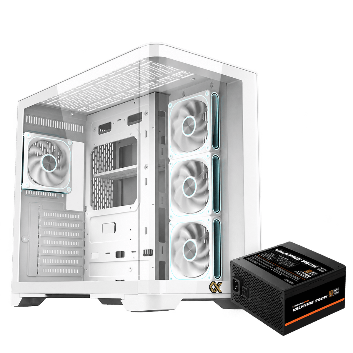 Xigmatek Crystal Storm V2 Arctic Curved TG Mid Tower Case 4 Fan ARGB + Fan Controller + Valkyrie 750W 80+ Bronze ATX 3.1 - AHW Store