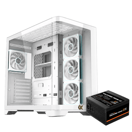Xigmatek Crystal Storm V2 Arctic Curved TG Mid Tower Case 4 Fan ARGB + Fan Controller + Valkyrie 750W 80+ Bronze ATX 3.1 - AHW Store