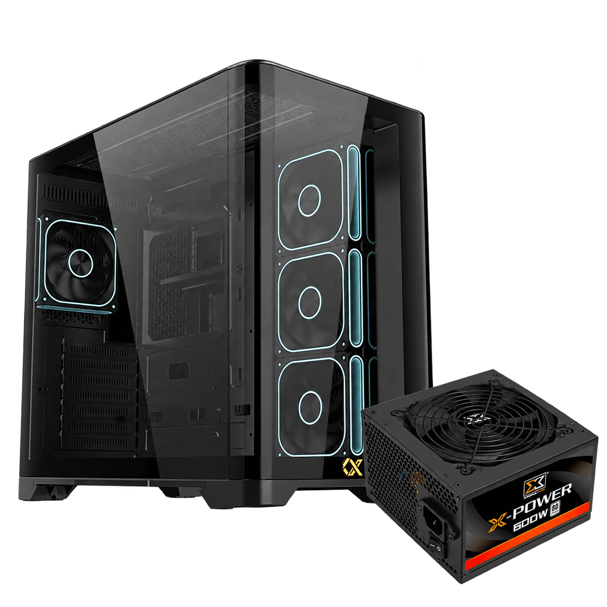 Xigmatek Crystal Storm V2 Curved TG Mid Tower Case 4 Fan ARGB + Fan Controller + X Power 600W 80 Plus - AHW Store