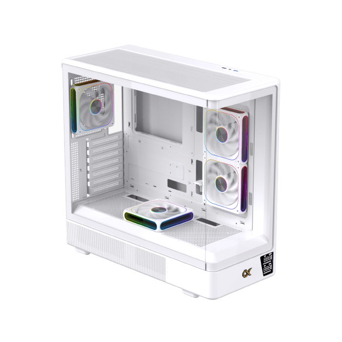 Xigmatek Moon DGT Arctic Curved Tempered Glass White Super Tower Case Digital LCD 4 Fan ARGB - AHW Store