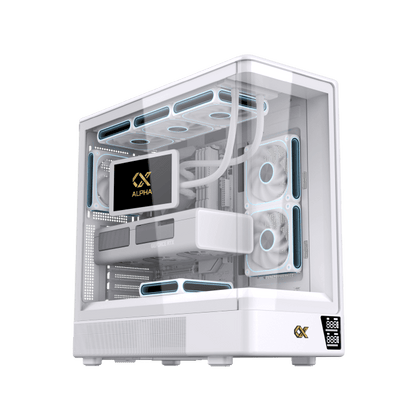 Xigmatek Moon DGT Arctic Curved Tempered Glass White Super Tower Case Digital LCD 4 Fan ARGB - AHW Store