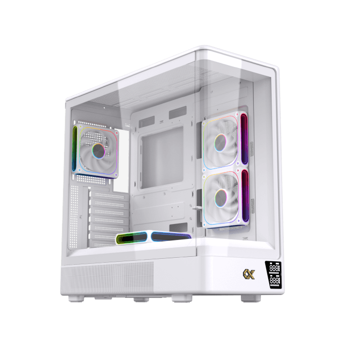 Xigmatek Moon DGT Arctic Curved Tempered Glass White Super Tower Case Digital LCD 4 Fan ARGB - AHW Store