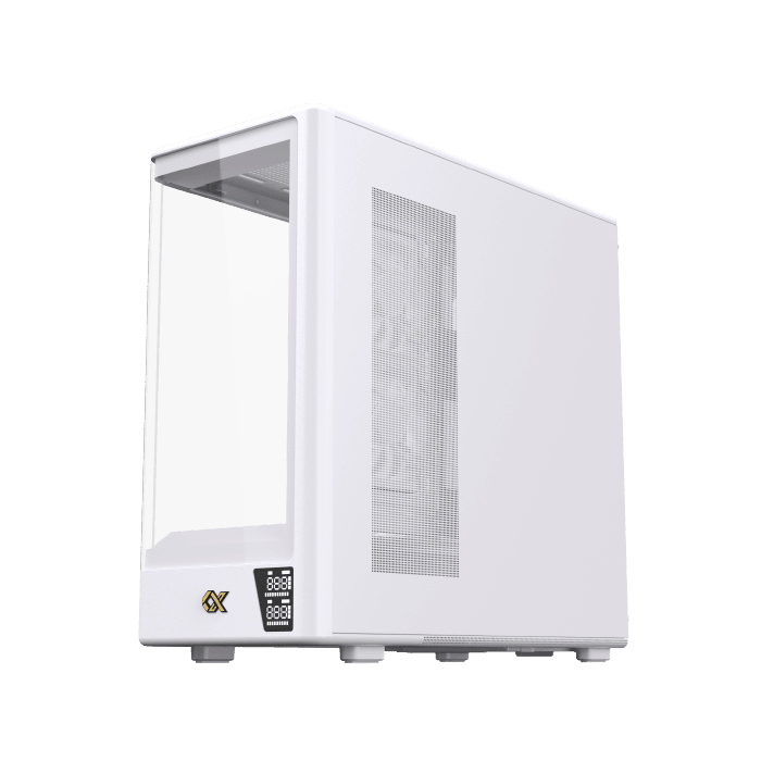 Xigmatek Moon DGT Arctic Curved Tempered Glass White Super Tower Case Digital LCD 4 Fan ARGB - AHW Store