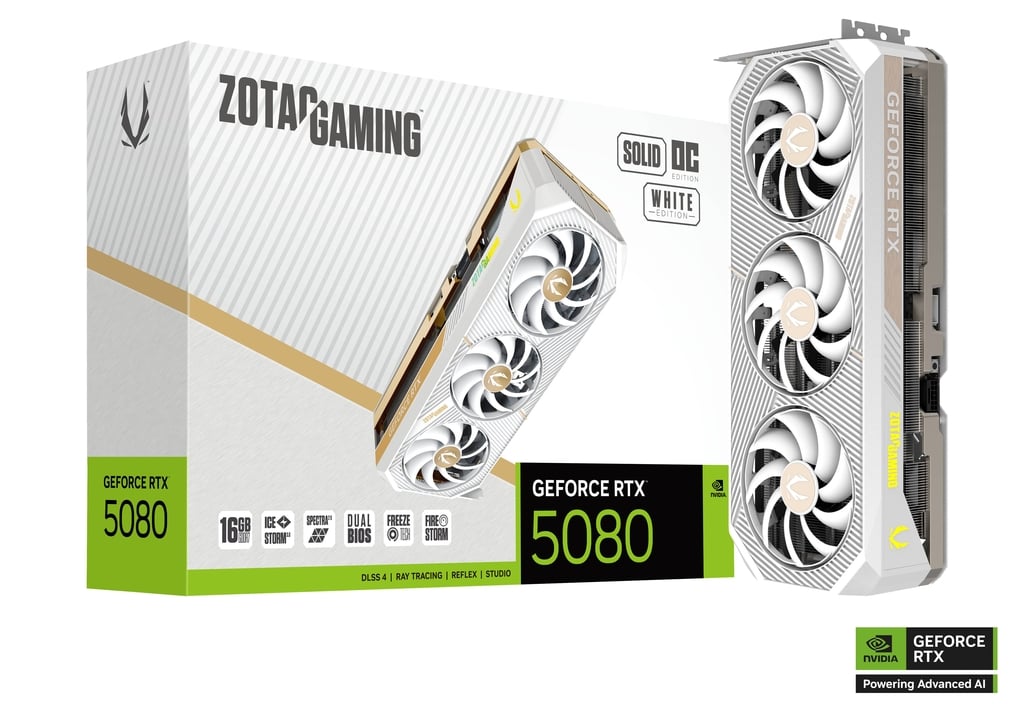 ZOTAC Gaming GeForce RTX 5080 SOLID OC 16GB GDDR7 Graphics Card White