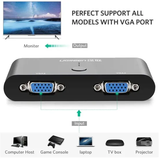 UGREEN MM126 2 Port VGA Switcher (Black) - 30711