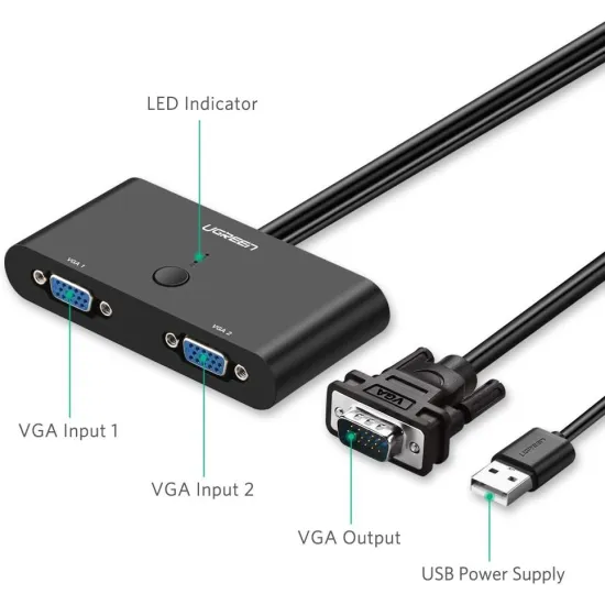 UGREEN MM126 2 Port VGA Switcher (Black) - 30711