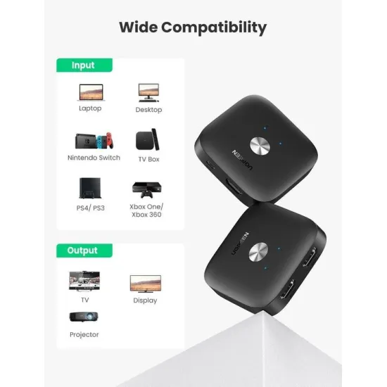 UGREEN HDMI Switcher 2 In 1 Out 4K 60Hz Hub - 80126