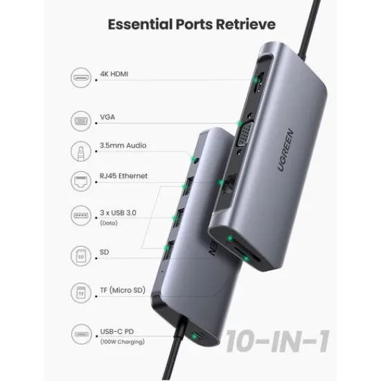 UGREEN USB-C Multifunction Adapter 10 in 1 Hub Space Gray - 80133