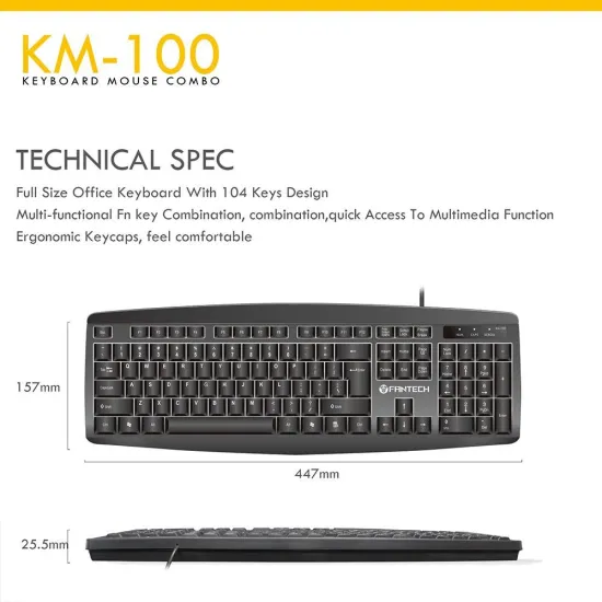 Fantech KM100 Wired Office Combo Keyboard & Mouse Black