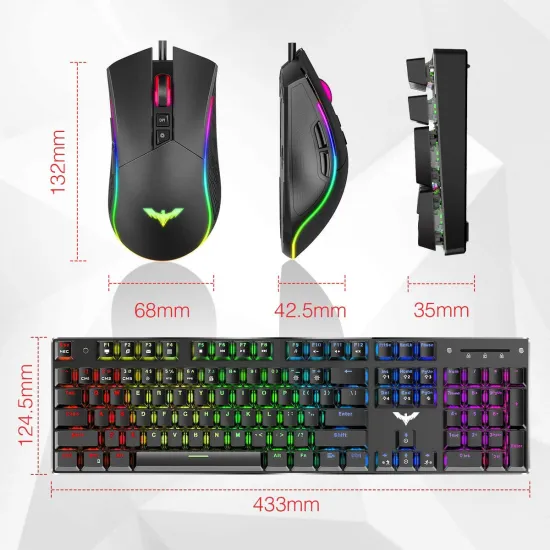 HAVIT KB393L Combo Rainbow Mechanical Keyboard and Mouse RGB - Blue Switches