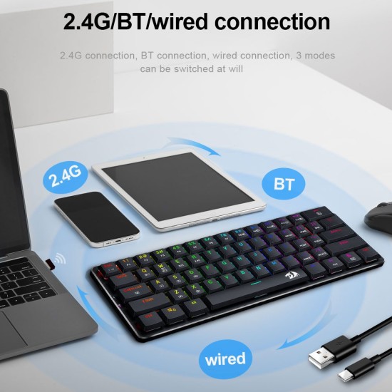Redragon K615P Elise 60% Wireless RGB Mechanical Gaming Keyboard BLUE Switch