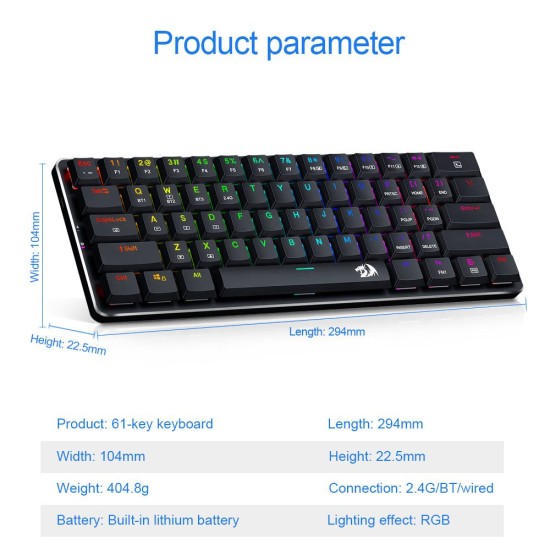 Redragon K615P Elise 60% Wireless RGB Mechanical Gaming Keyboard BLUE Switch