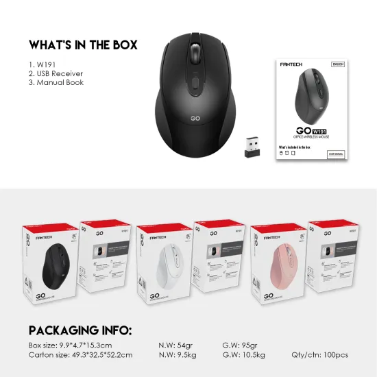 Fantech W192 GO WIRELESS Office Mouse 1600 DPI 4 Buttons Black