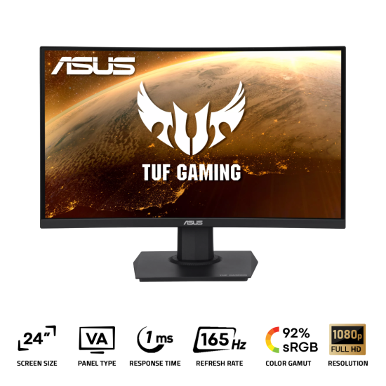 ASUS TUF Gaming VG24VQE 23.6 inch VA 1080p 165Hz 1ms Curved Gaming Monitor