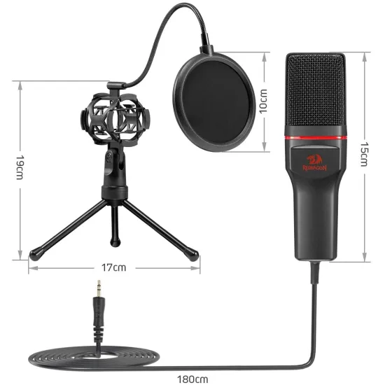 Redragon GM100 3.5 Gaming Stream Microphone With Portable Tripod Stand And Filter