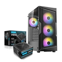 Antec AX61 Elite Mid Tower Case 4 Fan ARGB Black + Antec Atom V650 Power Supply