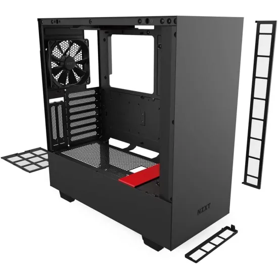 NZXT H510i Compact Black-Red ATX Mid-Tower Case 2x120mm Fan No RGB 2 Integrated LED Strips RGB Co
