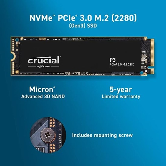 Crucial P3 500GB PCIe Gen3 3D NAND NVMe M.2 SSD, up to 3500MB/s
