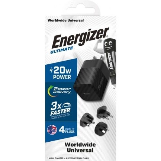 Energizer Wall Charger Multi Plug 20W for Travel - Black