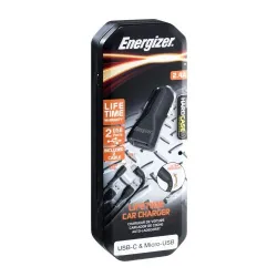 Energizer car charger 2.4a 2USB ports + Type-C cable