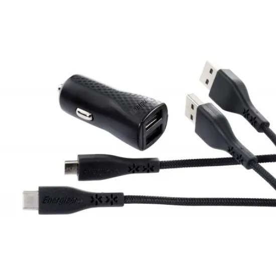 Energizer car charger 2.4a 2USB ports + Type-C cable