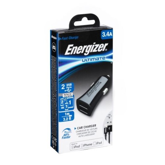 Energizer car charger 3.4a 2USB ports + lightning cable -DCK2CULI3