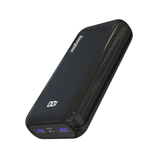 Energizer power bank 20000mah 2USB-A + one USB-C 22.5W- Black