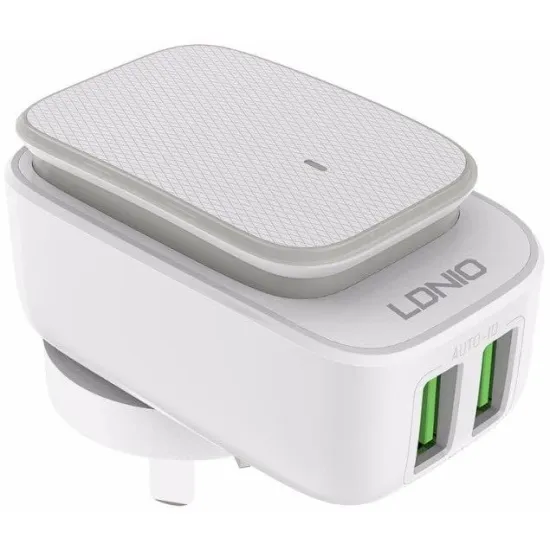 LDNIO A2205 LED Touch Lamp Adapter With Lightning Cable 2 USB Port Type c Cable - White
