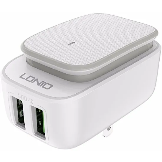LDNIO A2205 LED Touch Lamp Adapter With Lightning Cable 2 USB Port Type c Cable - White