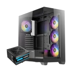 Antec CX300 Mid Tower Case 4 Fan RGB Black + Antec Atom V650 Power Supply 