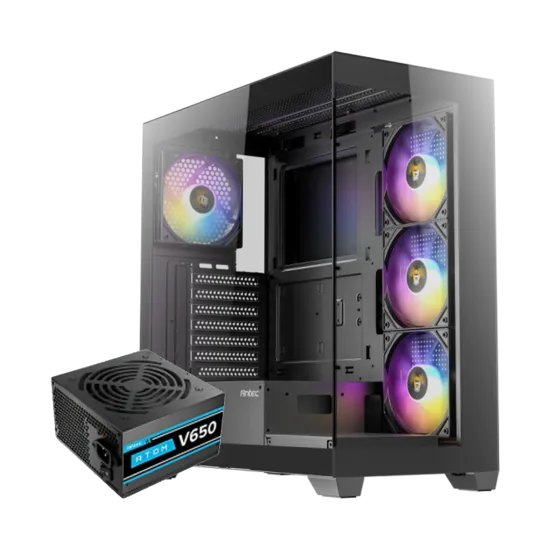 Antec CX300 Mid Tower Case 4 Fan RGB Black + Antec Atom V650 Power Supply 
