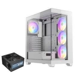 Antec CX300 Mid Tower Case 4 Fan ARGB White + Antec Atom B750 80+ Bronze Power Supply