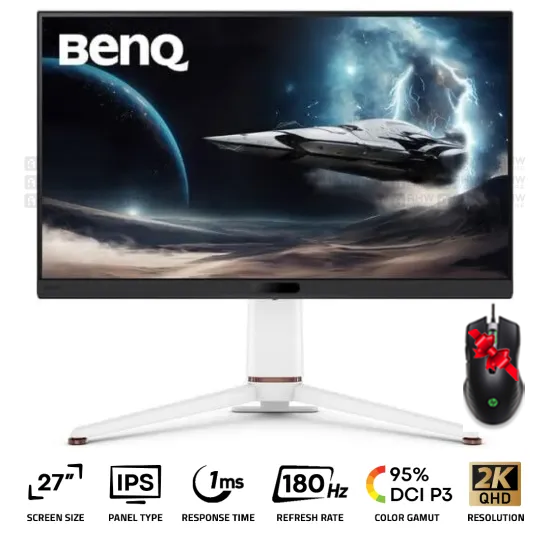 BenQ MOBIUZ EX271Q Gaming Monitor 27 Inch IPS 2K 180Hz 1Ms White + HP X220 Gaming Mouse (Gift)