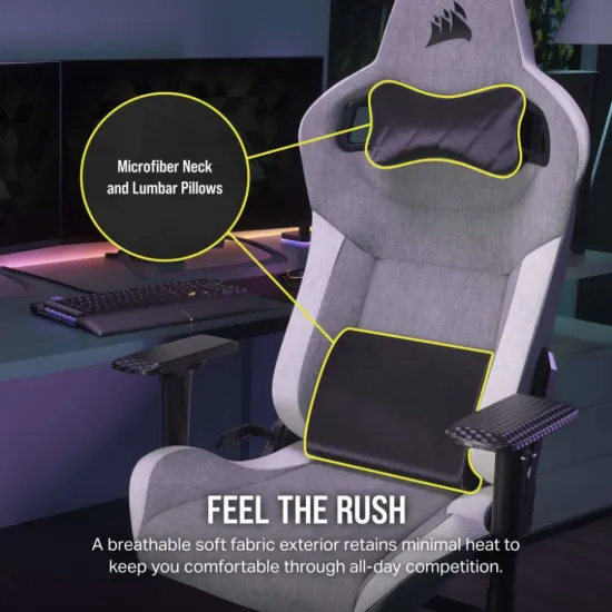 CORSAIR T3 RUSH Fabric Gaming Chair (2023) Grey/White