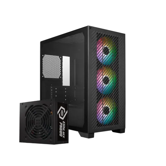 Cooler Master Elite 301 Mid Tower Case 3 Fan ARGB Black + ELITE NEX PN600 Power Supply