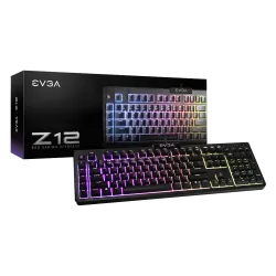 EVGA Z12 RGB Membrane Gaming Keyboard Black ,5 Programmable Macro Keys, Dedicated Media Keys, Water Resistant