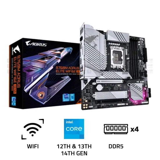 Gigabyte B760M AORUS ELITE WIFI6E GEN5 DDR5 LGA1700 ATX Motherboard Black