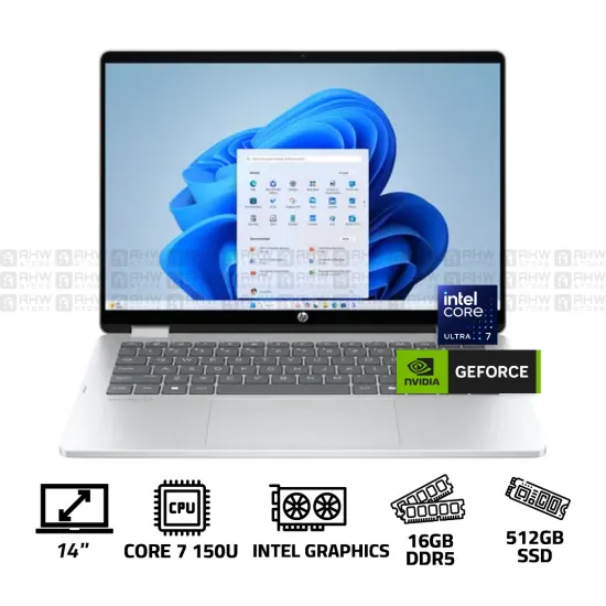 HP OmniBook 5 Flip 14-FP0023DX Intel Core 7 150U 16GB RAM 512GB SSD ® Intel Graphics 14.0" 2K IPS Touch 60HZ WIN 11 Silver 1 Year