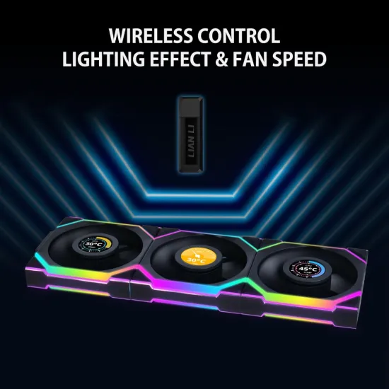 Lian Li UNI Fan SL Wireless LCD 120 Reverse Blade ARGB 3 Fans Black With 2.4 GHz Wireless Controller