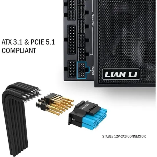 Lian Li Edge Gold EG1000 1000W 80 Plus Platinum PCIe 5.1 ATX 3.1 Full Modular Power Supply Black