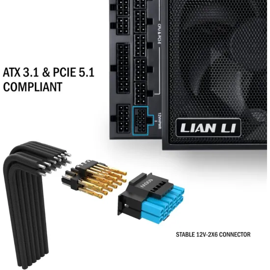 Lian Li Edge Gold EG1300 1300W 80 Plus Platinum PCIe 5.1 ATX 3.1 Full Modular Power Supply Black