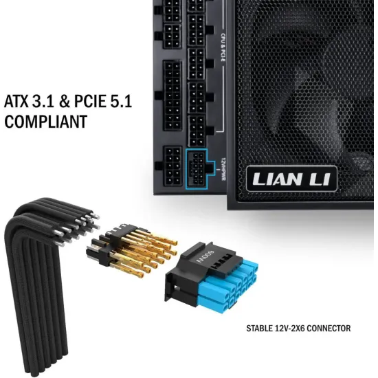 Lian Li Edge Gold EG0850 850W 80 Plus Platinum PCIe 5.1 ATX 3.1 Full Modular Power Supply Black