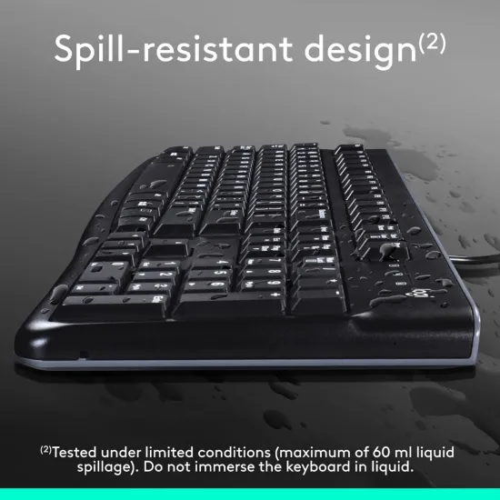 Logitech MK120 Wired Keyboard and Mouse Combo for Windows, English & Arabic Keys Optical Wired Mouse, Full-Size Keyboard, USB Plug-and-Play, Compatible with PC, Laptop - Black